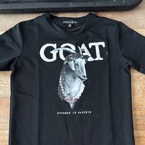 Youth Black Graphic T-Shirt with Goat Design